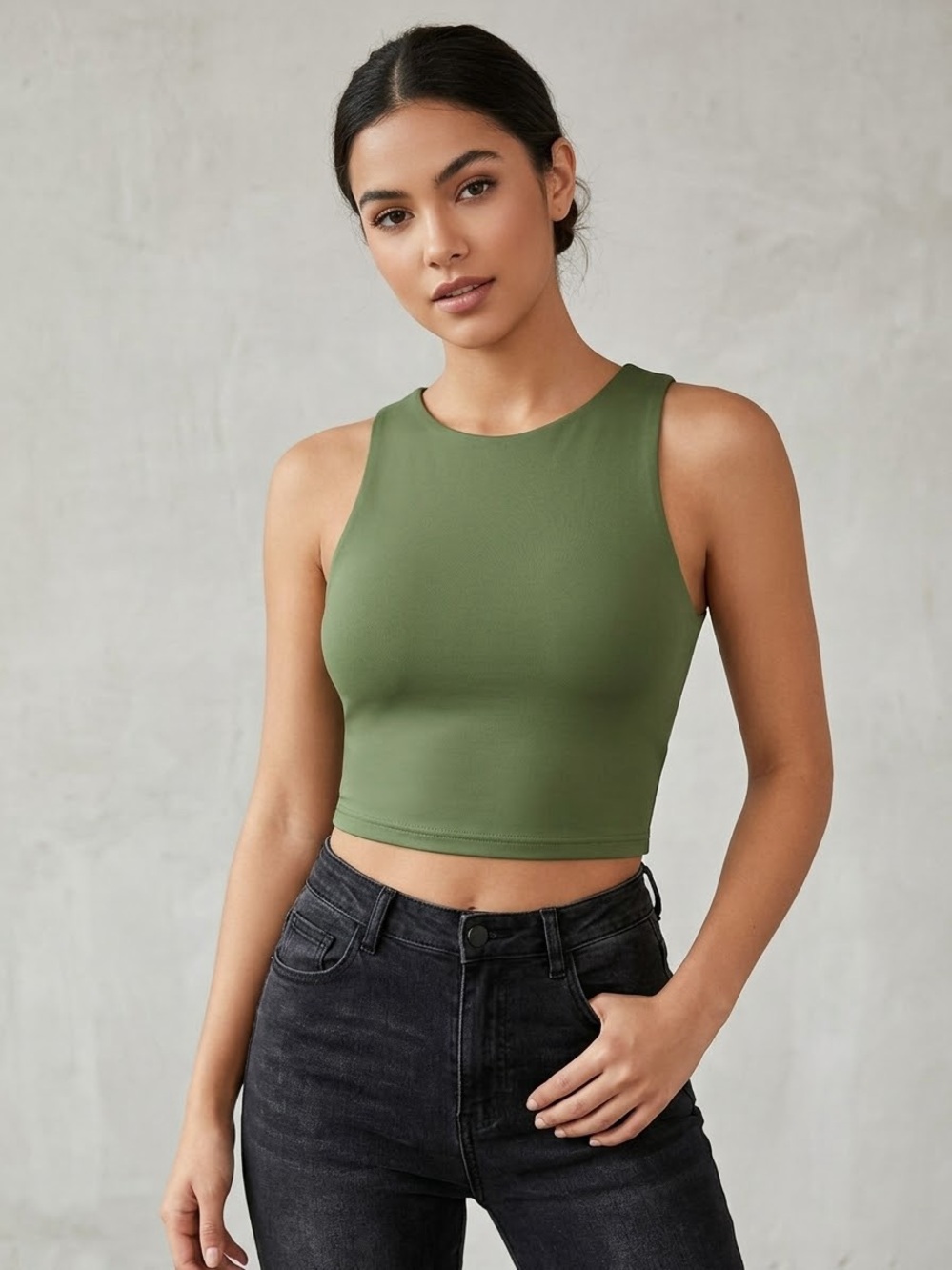 ReoRia Olive Green Sleeveless Crop Tank